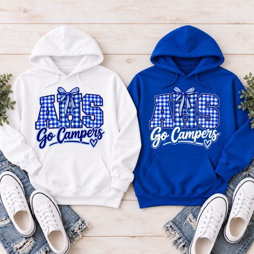 Allegany AHS Go Campers gingham bow Hoodie in white and royal blue