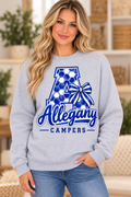Allegany Campers Honeycomb A Monogram Bow Sport Gray Crewneck girl mockup