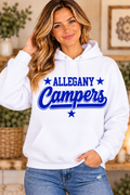 Allegany Campers Campers Script White Hoodie girl mockup