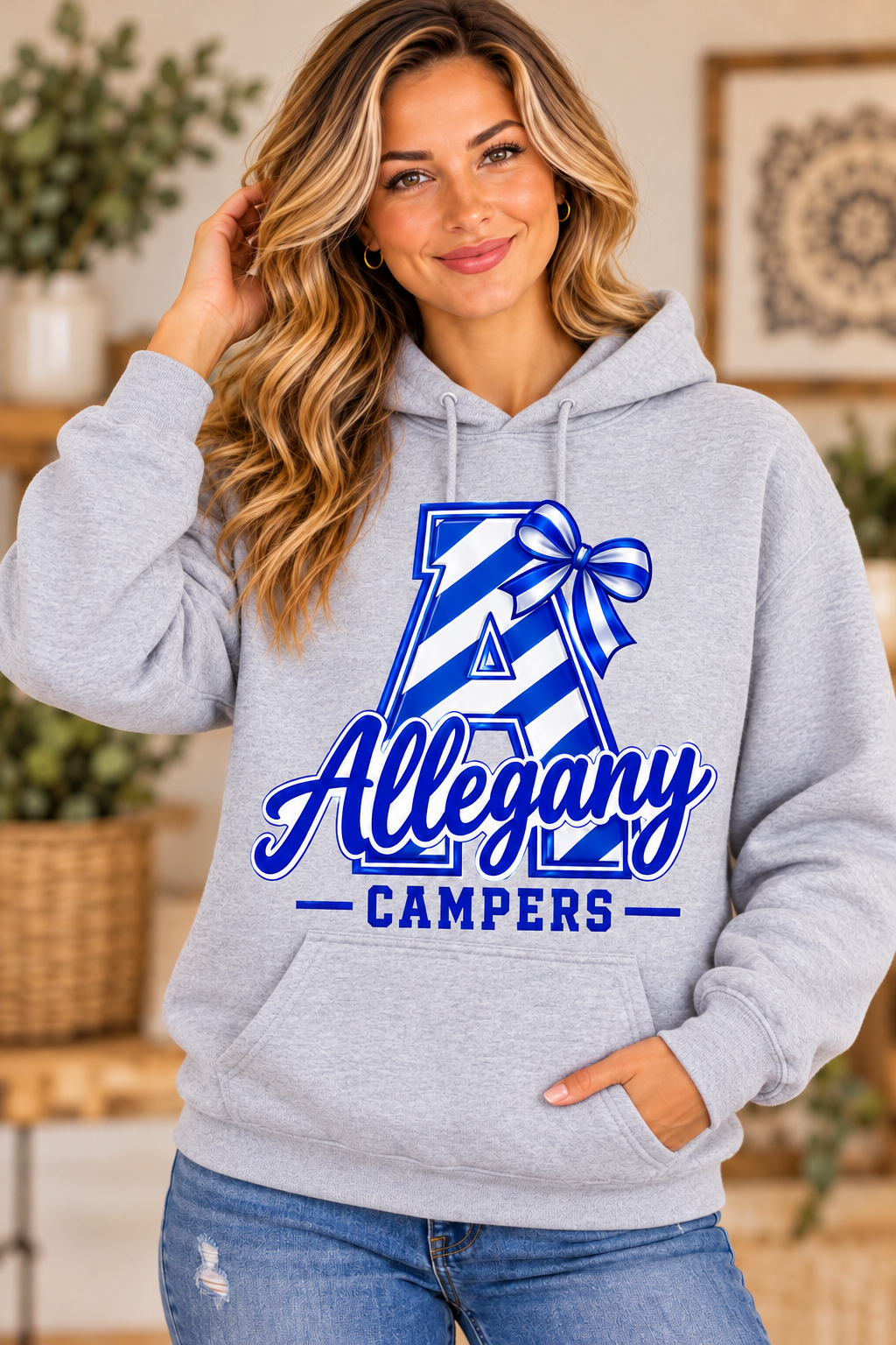 Allegany Campers Striped A Monogram Bow Sport Gray Hoodie girl mockup