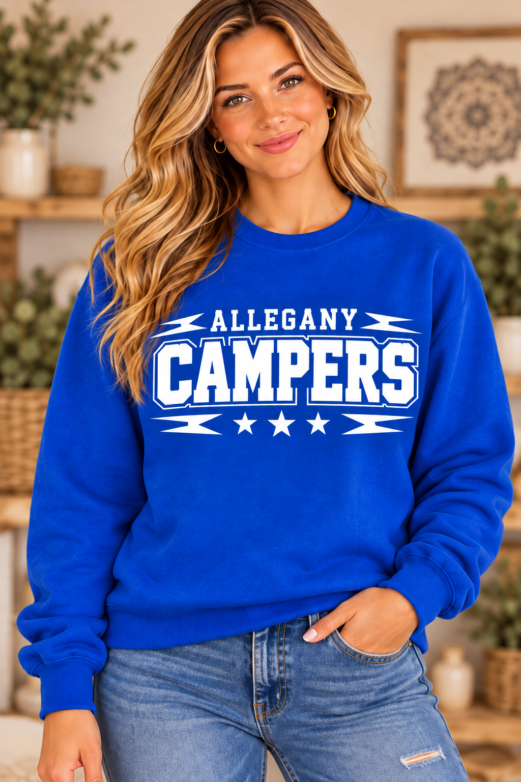 Allegany Campers Campers Power Royal Blue Crewneck girl mockup