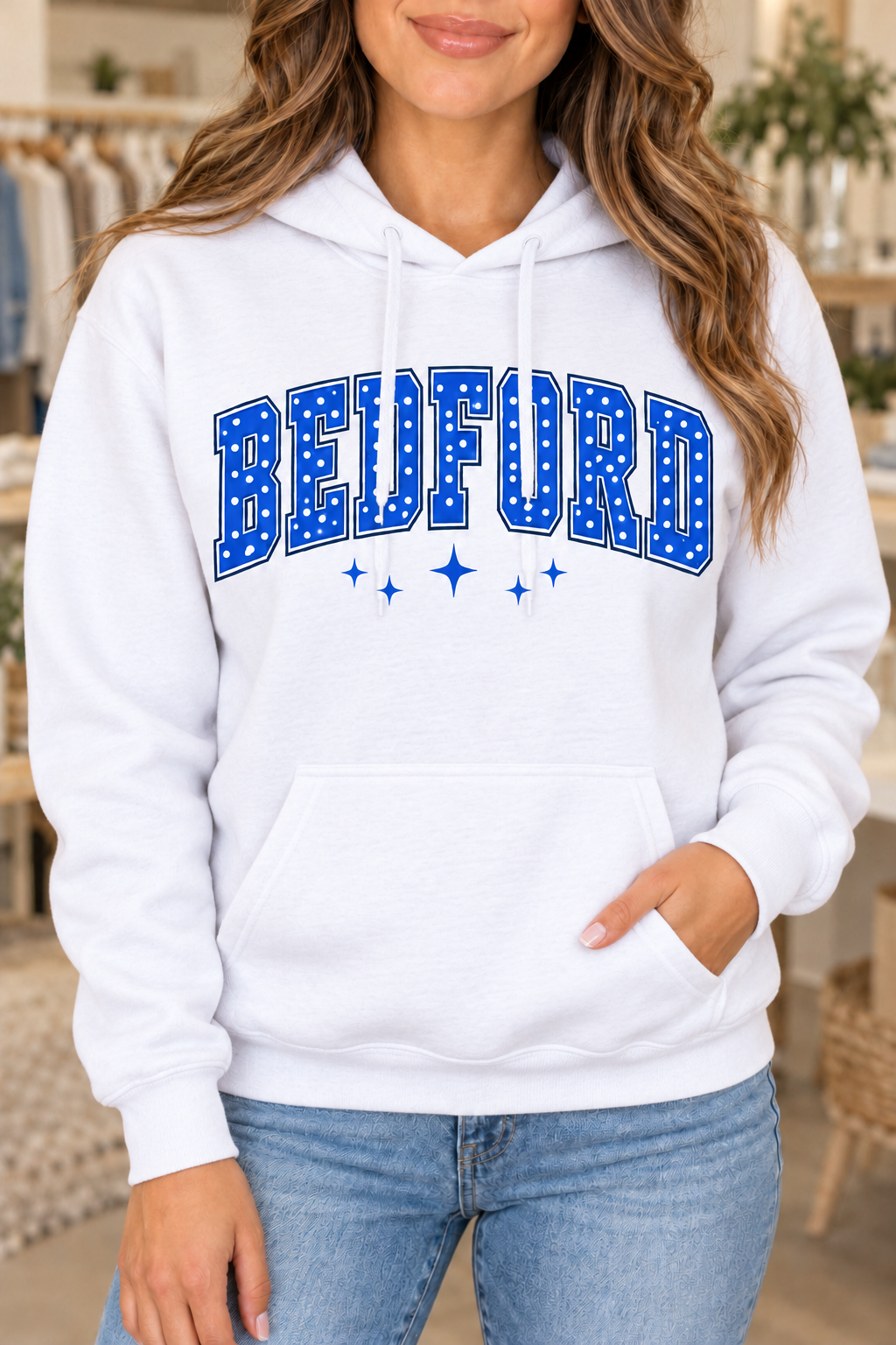Bedford polka-dot White Hoodie on boutique woman