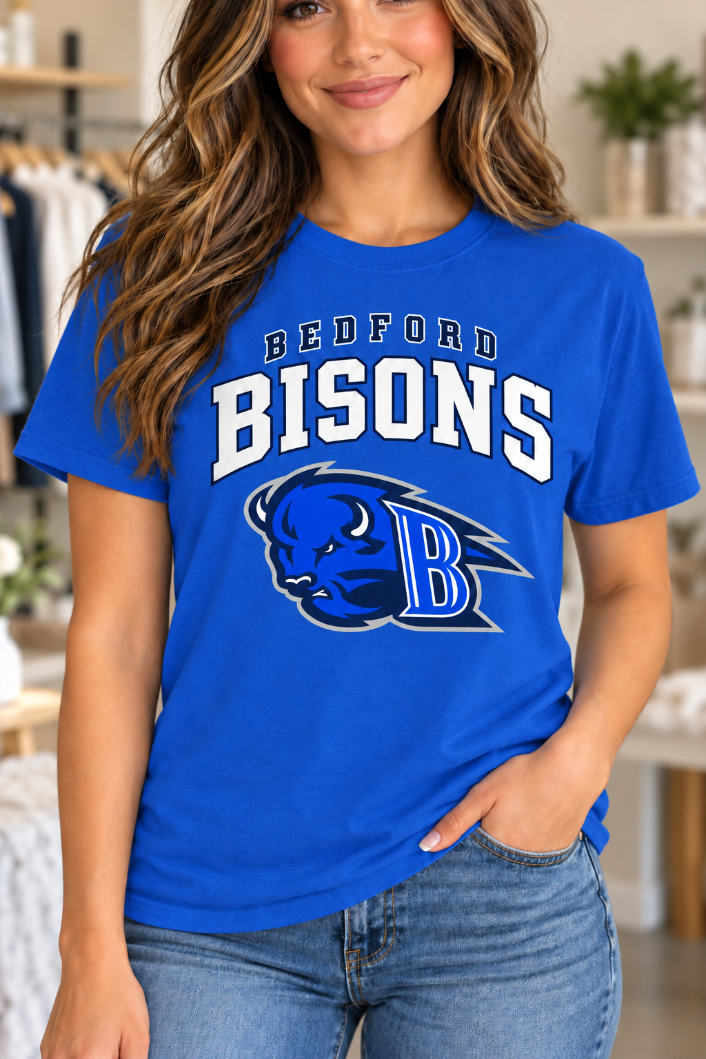 Bedford varsity-logo Royal T-shirt on boutique woman
