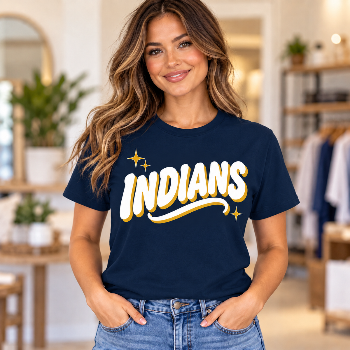 Indians Retro T-Shirt in navy and gold on Navy