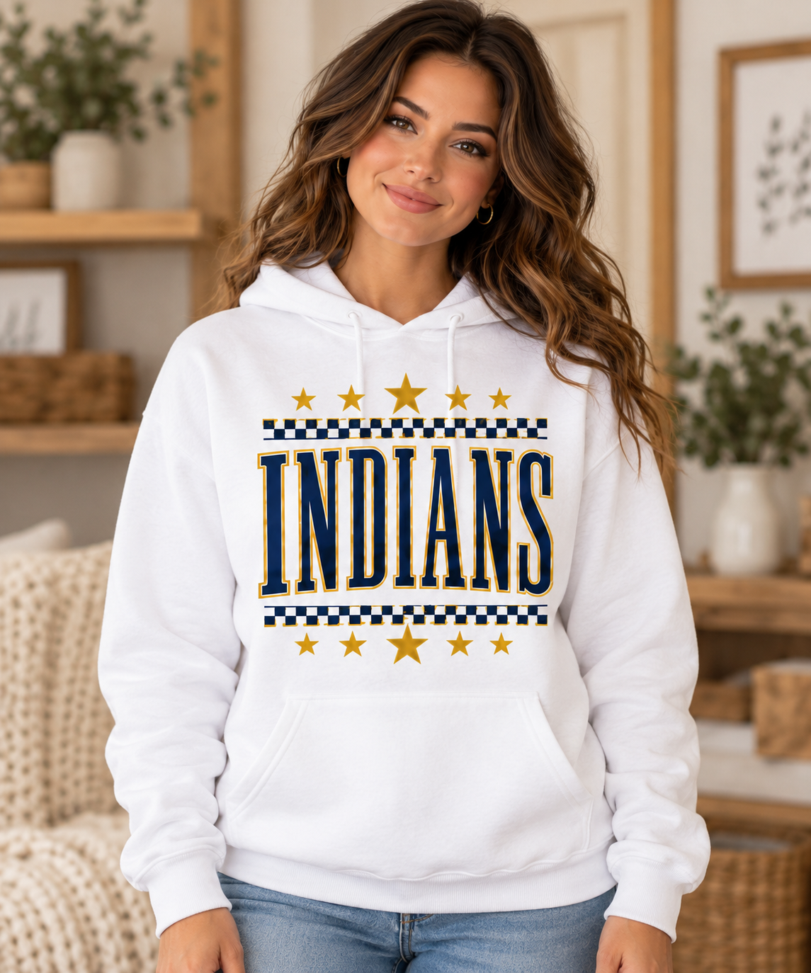 Berkeley Springs Indians Checkerboard Stars White Hoodie