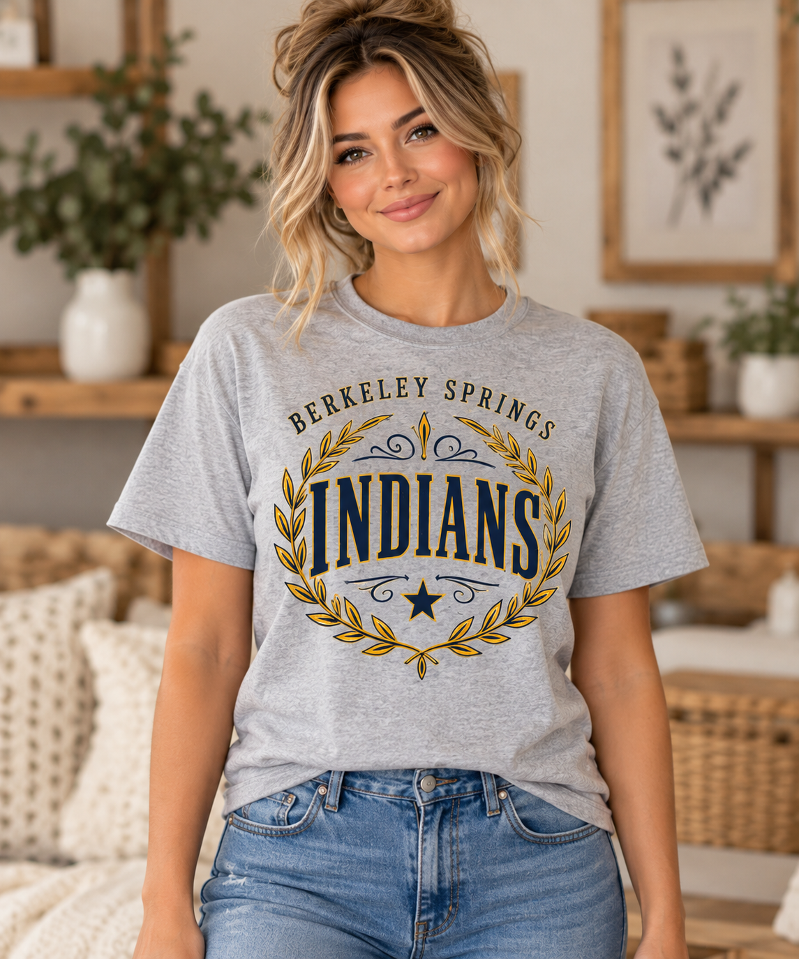 Berkeley Springs Indians Vintage Laurel Sport Gray T-Shirt