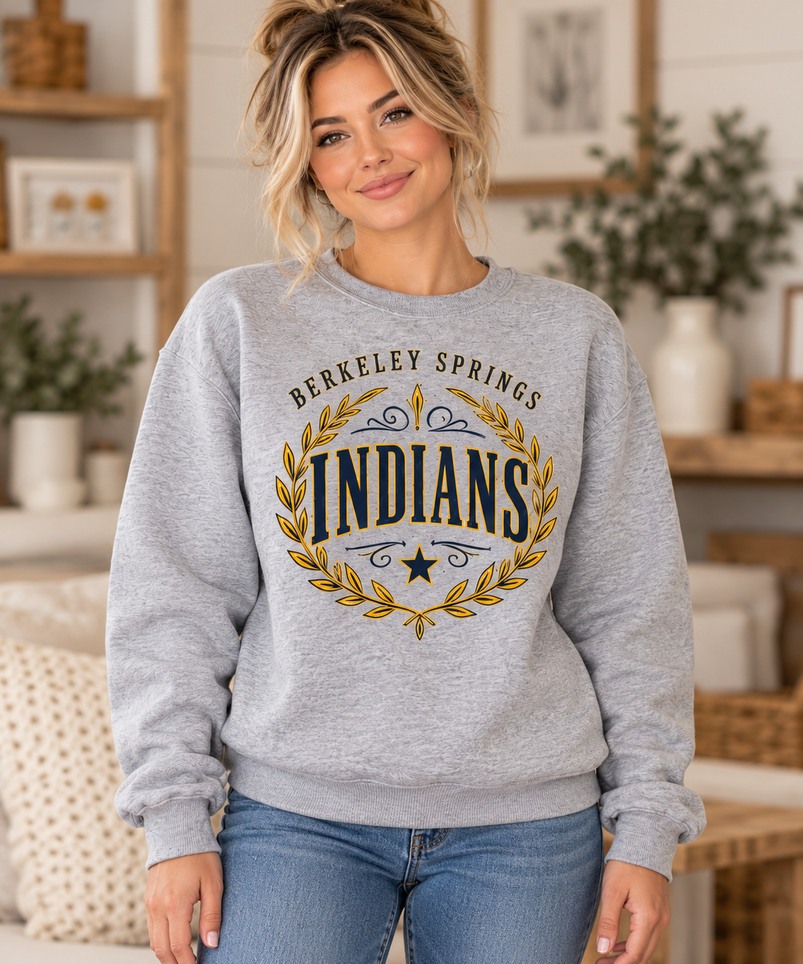 Berkeley Springs Indians Vintage Laurel Sport Gray Crewneck