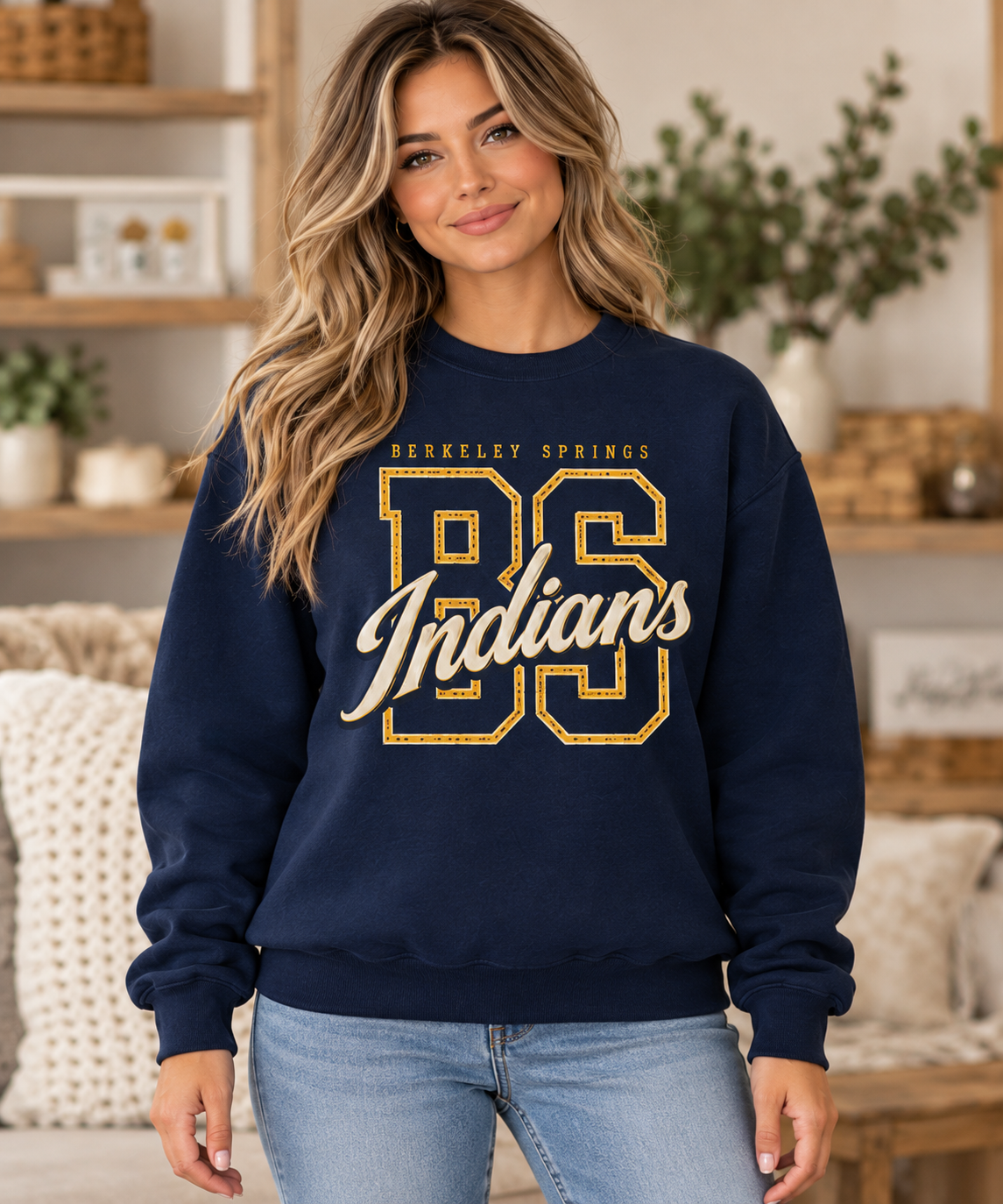 Berkeley Springs Indians Varsity Monogram Navy Crewneck