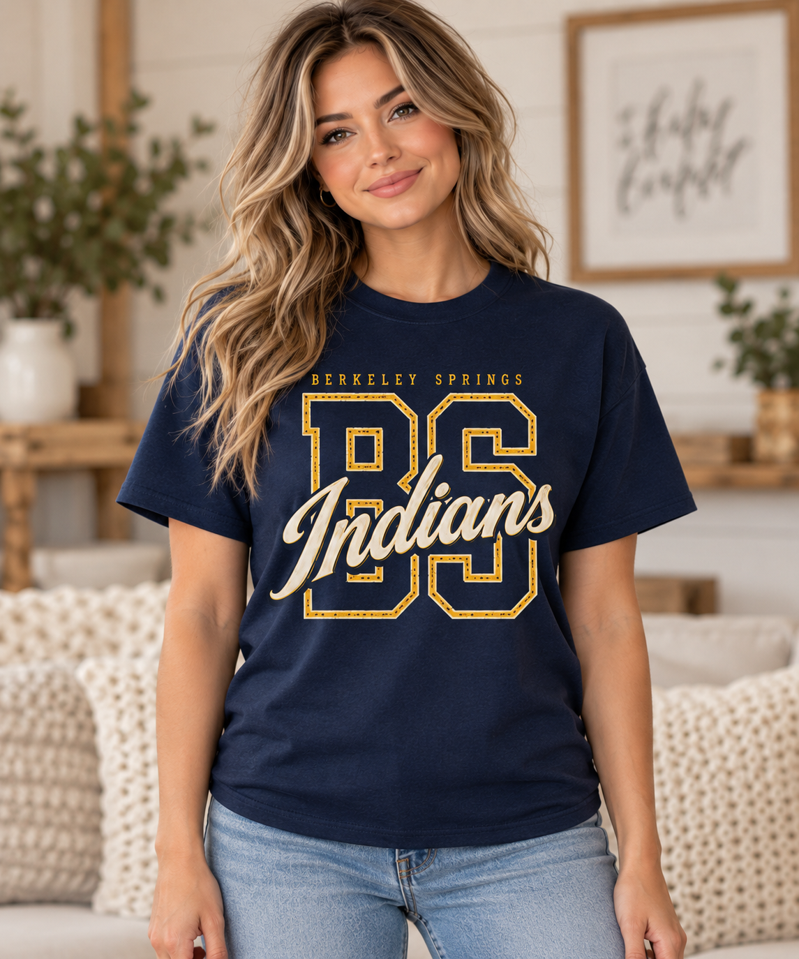 Berkeley Springs Indians Varsity Monogram Navy T-Shirt