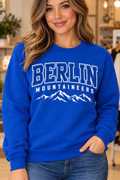 Berlin Mountaineers Varsity Mountain Royal Blue Crewneck boutique woman mockup