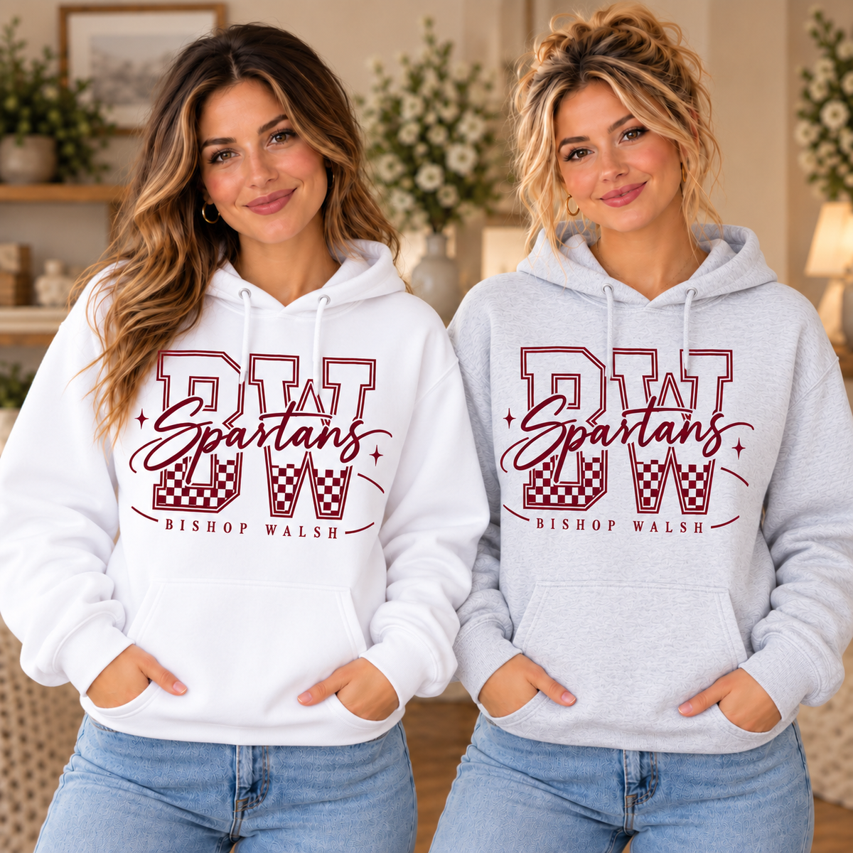 White and ash gray Bishop Walsh hoodie boutique mockups