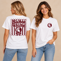 Women modeling front and back of white Bishop Walsh Spartan tee