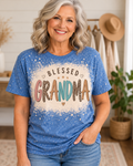 Blessed Grandma blue bleached T-shirt on an older woman