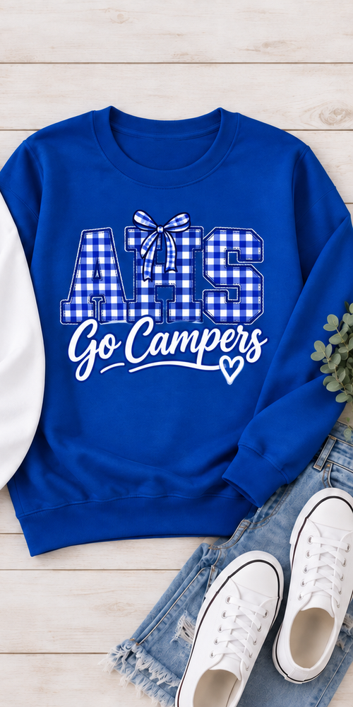 Allegany AHS Gingham Bow Crewneck — Royal individual mockup