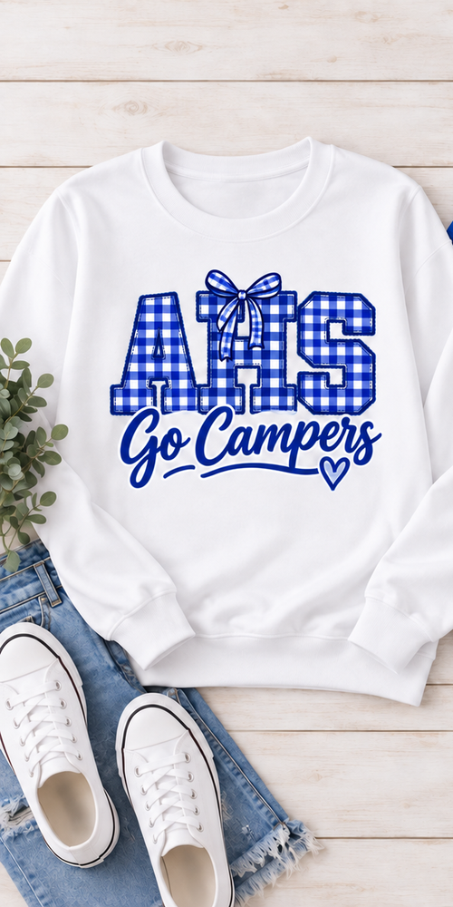 Allegany AHS Gingham Bow Crewneck — White individual mockup