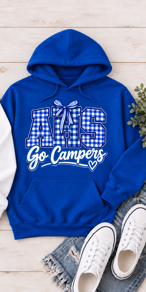 Allegany AHS Gingham Bow Hoodie — Royal individual mockup