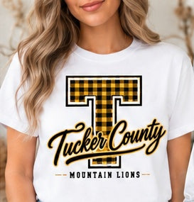 Tucker County Mountain Lions – Buffalo Plaid T — T-shirt individual mockup