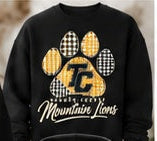 Tucker County Mountain Lions – Gingham Paw TC — Crewneck individual mockup