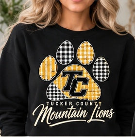 Tucker County Mountain Lions – Gingham Paw TC — T-shirt individual mockup