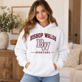 Bishop Walsh Spartans Athletic Hoodie in White on woman model