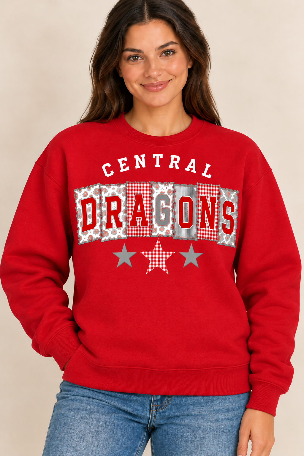 Central Dragons Design 6 Red Crewneck