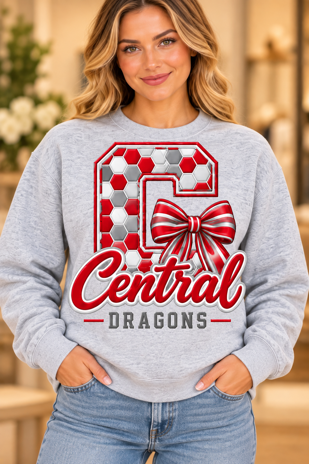 Central Dragons Design 7 Gray Crewneck
