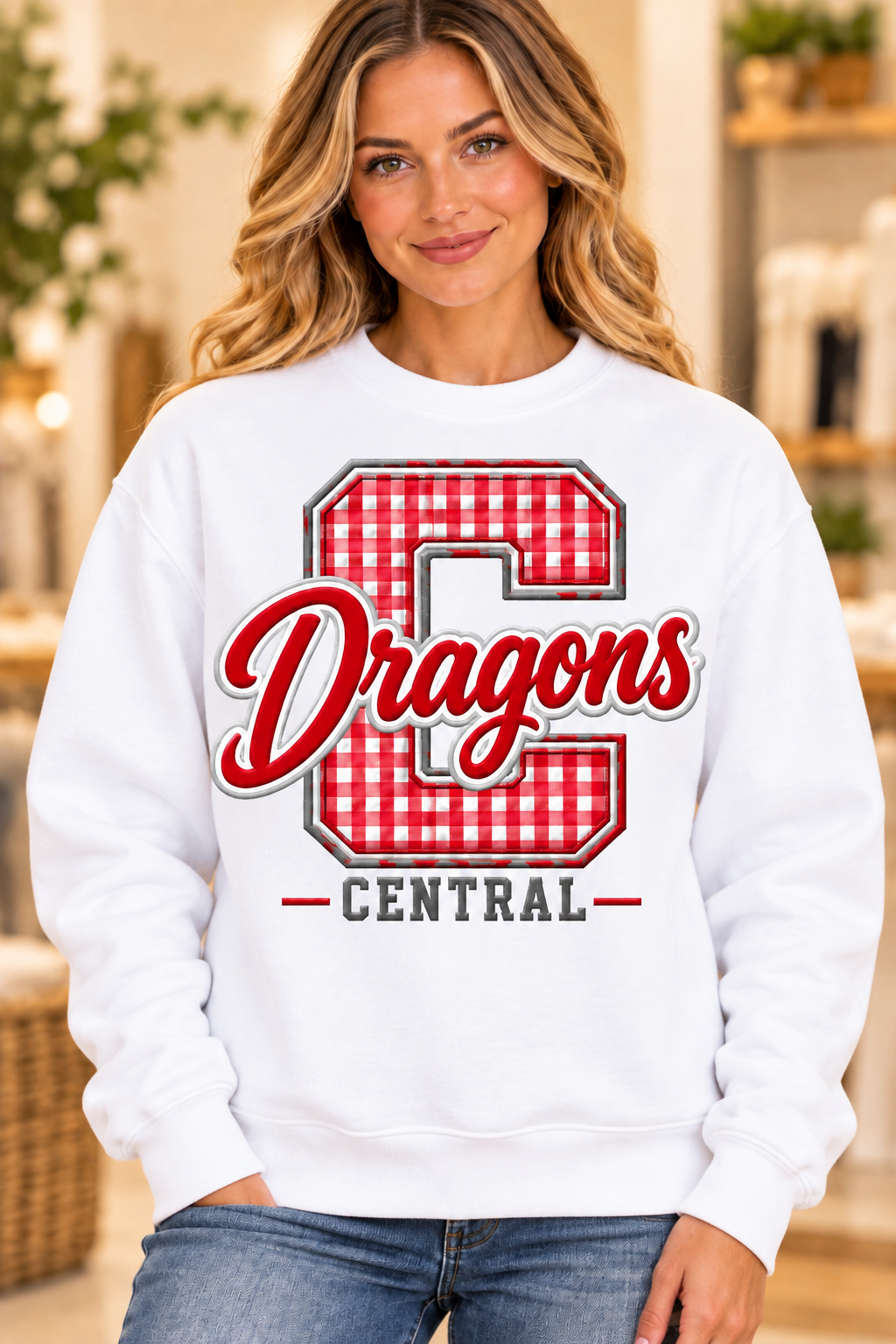 Central Dragons Design 8 White Crewneck