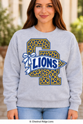 Chestnut Ridge Lions Cheetah Pennant Bow Sport Gray Crewneck