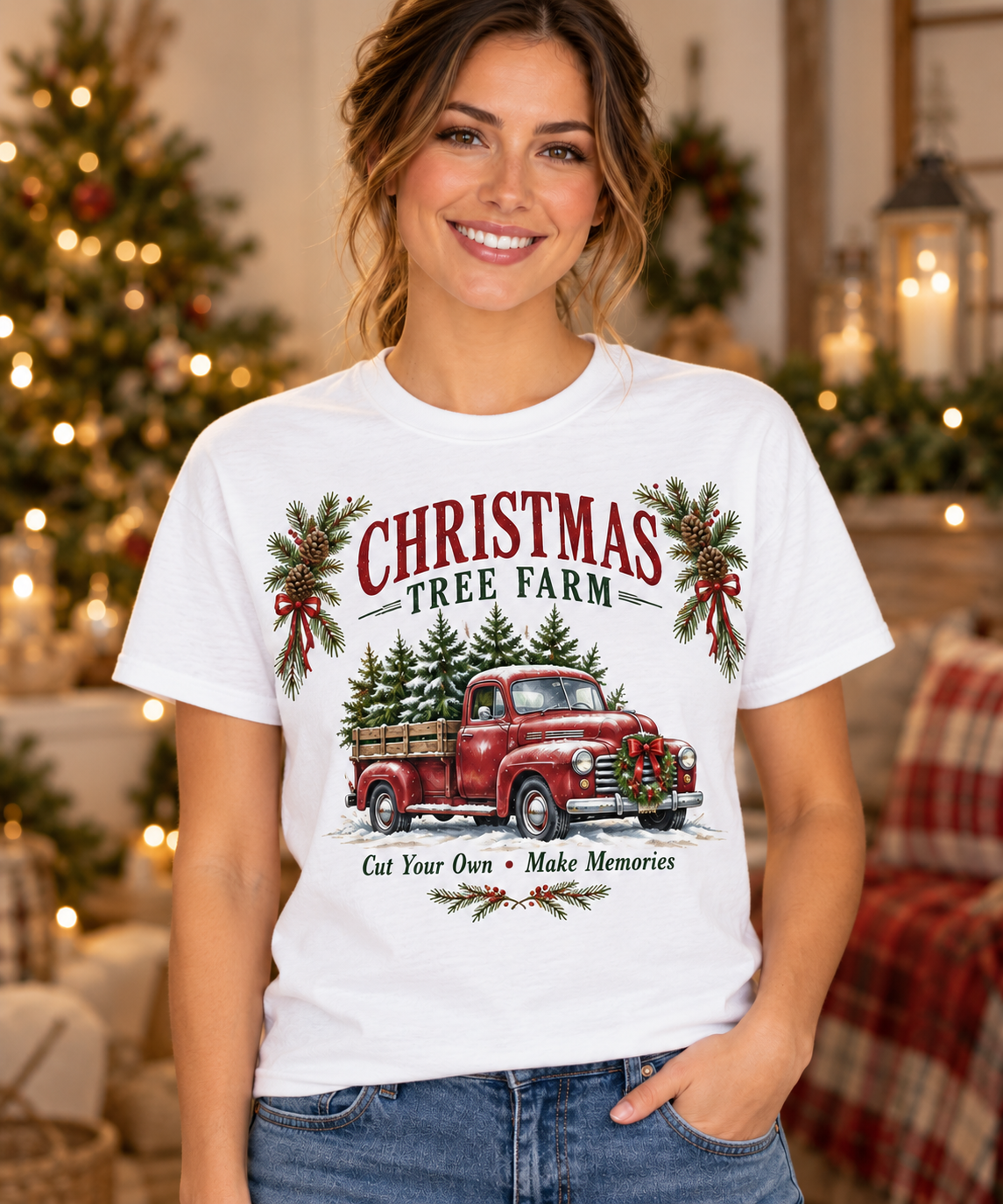 Christmas Tree Farm White T-Shirt model mockup