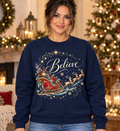 Believe Christmas Sleigh Navy Crewneck model mockup