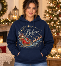 Believe Christmas Sleigh Navy Hoodie model mockup