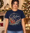 Believe Christmas Sleigh Navy T-Shirt model mockup