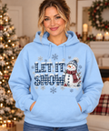 Let It Snow Gingham Snowman Light Blue Hoodie model mockup