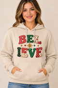 Believe patchwork Christmas sand Hoodie boutique model mockup