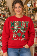 Merry and Bright Gingham Bow Red Crewneck model mockup