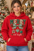 Merry and Bright Gingham Bow Red Hoodie model mockup