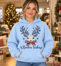 Reindeer Wishes Polka Dot Light Blue Hoodie model mockup