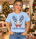 Reindeer Wishes Polka Dot Light Blue T-Shirt model mockup