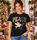 Peace on Earth Patchwork Black T-Shirt model mockup