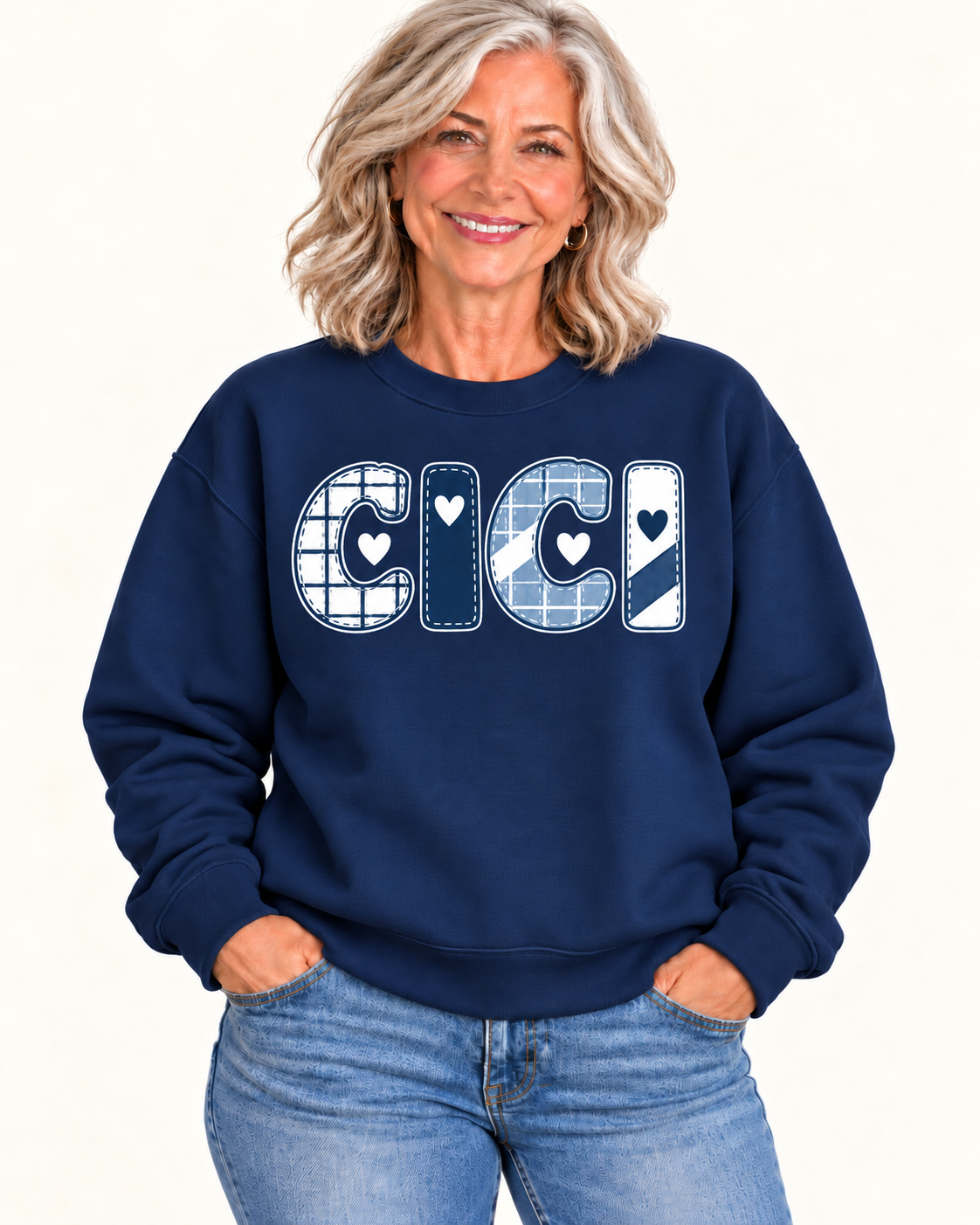 CICI Navy Patchwork Crewneck