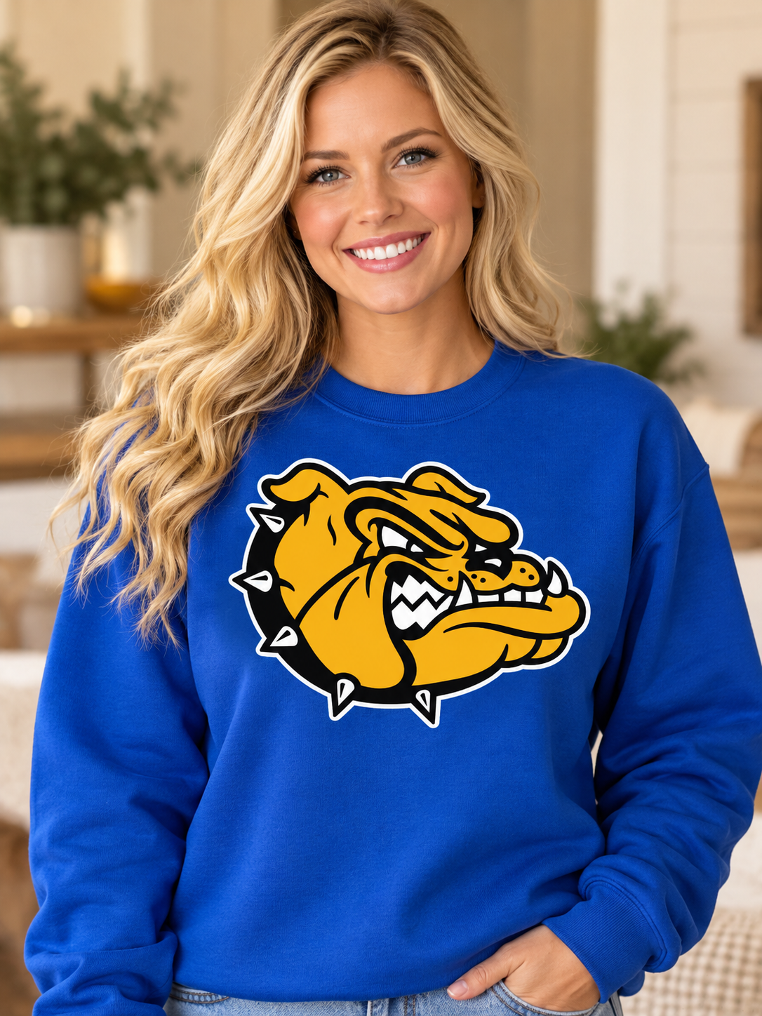Claysburg Kimmel Bulldog Mascot Royal Blue Crewneck