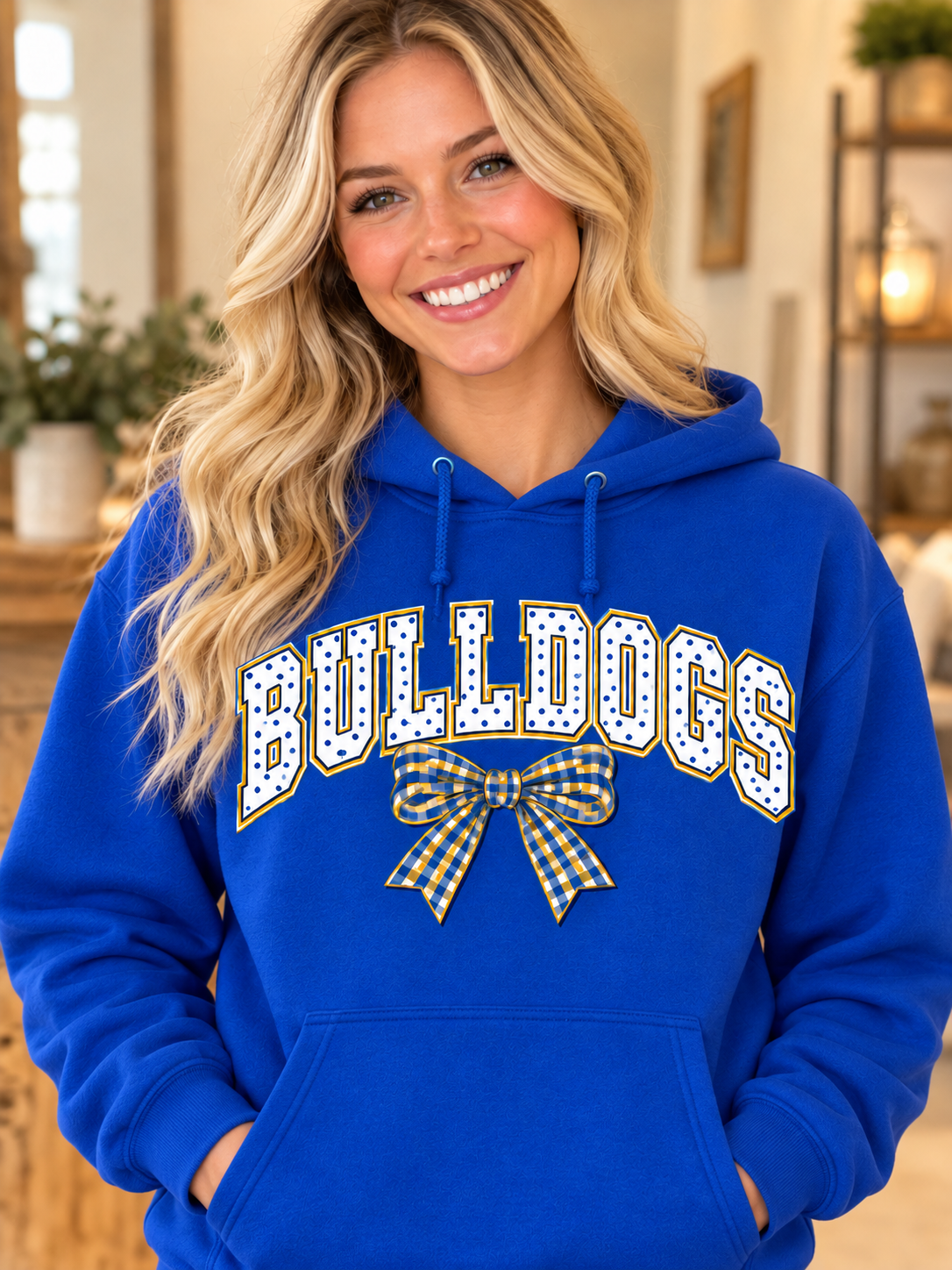 Claysburg Kimmel Polka Dot Bulldogs Bow Royal Blue Hoodie
