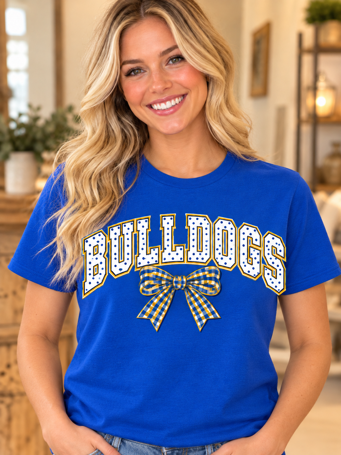 Claysburg Kimmel Polka Dot Bulldogs Bow Royal Blue T-Shirt