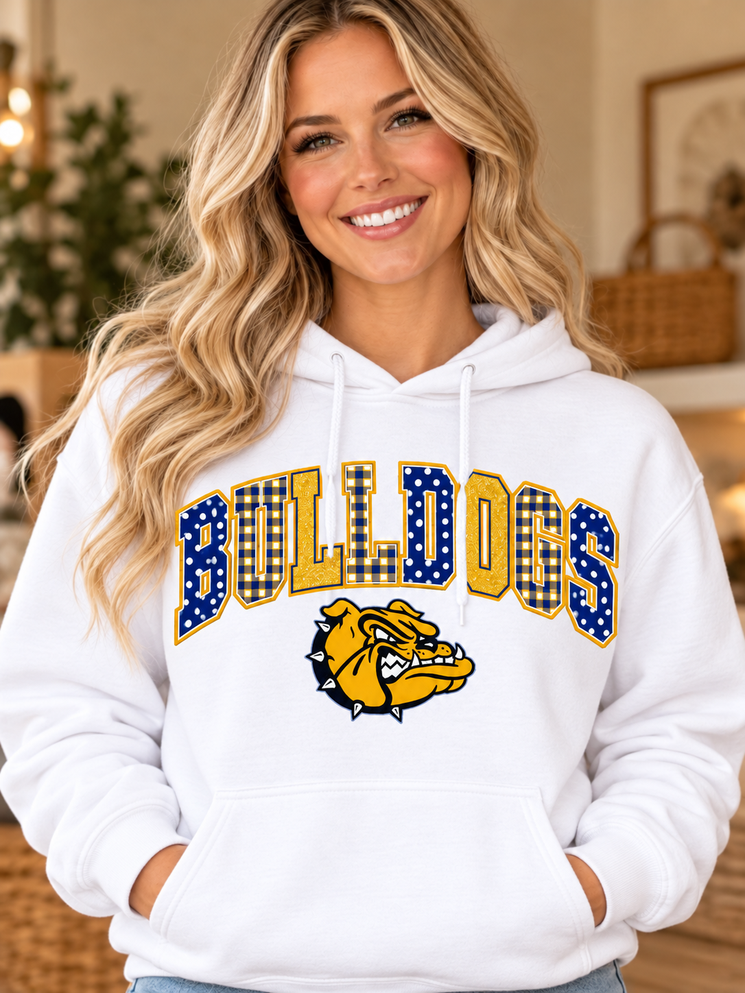 Claysburg Kimmel Patchwork Bulldogs White Hoodie
