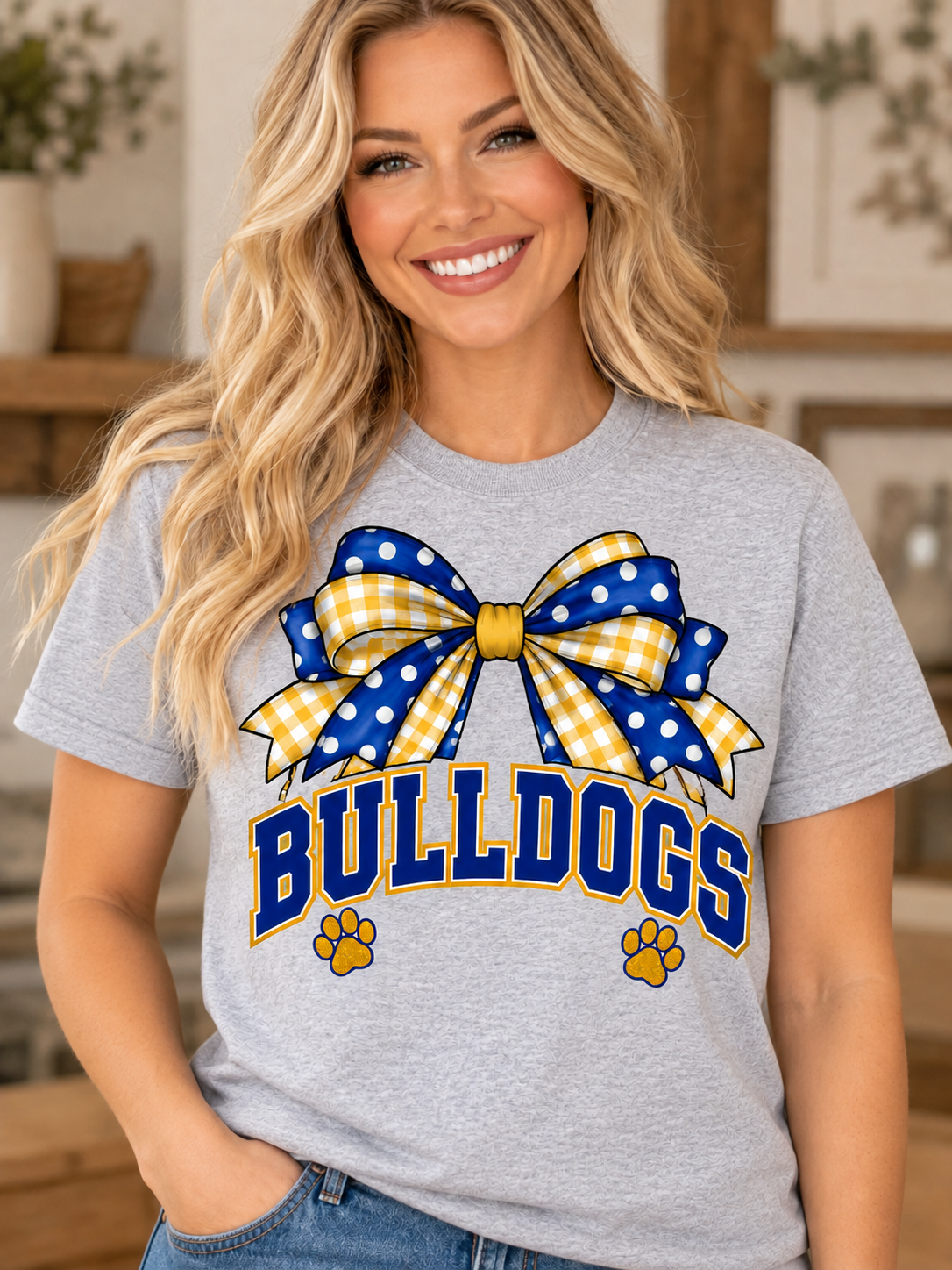 Claysburg Kimmel Bulldogs Bow and Paws Sport Gray T-Shirt