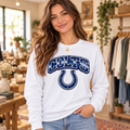 COLTS Horseshoe White Long Sleeve T Shirt boutique model