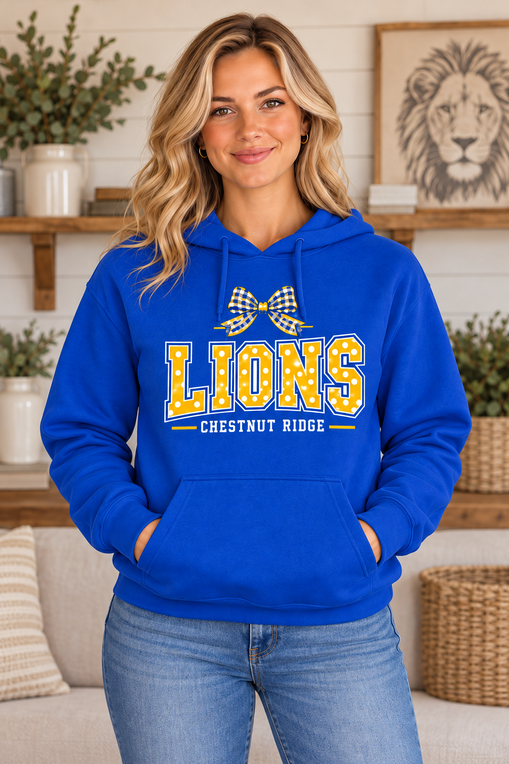 Chestnut Ridge Lions Polka Dot Bow Hoodie — Royal Blue