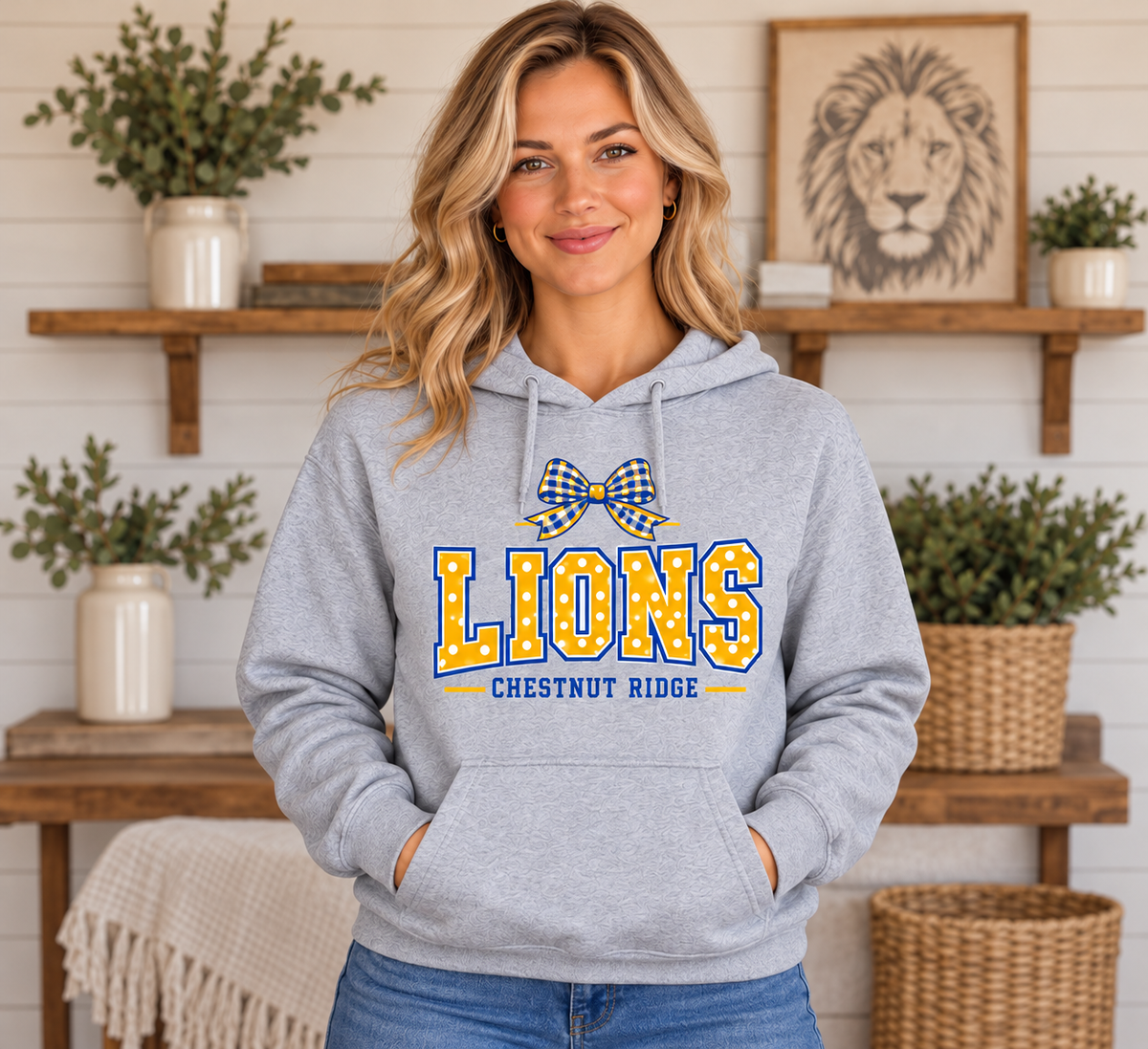 Chestnut Ridge Lions Polka Dot Bow Hoodie — Sport Gray