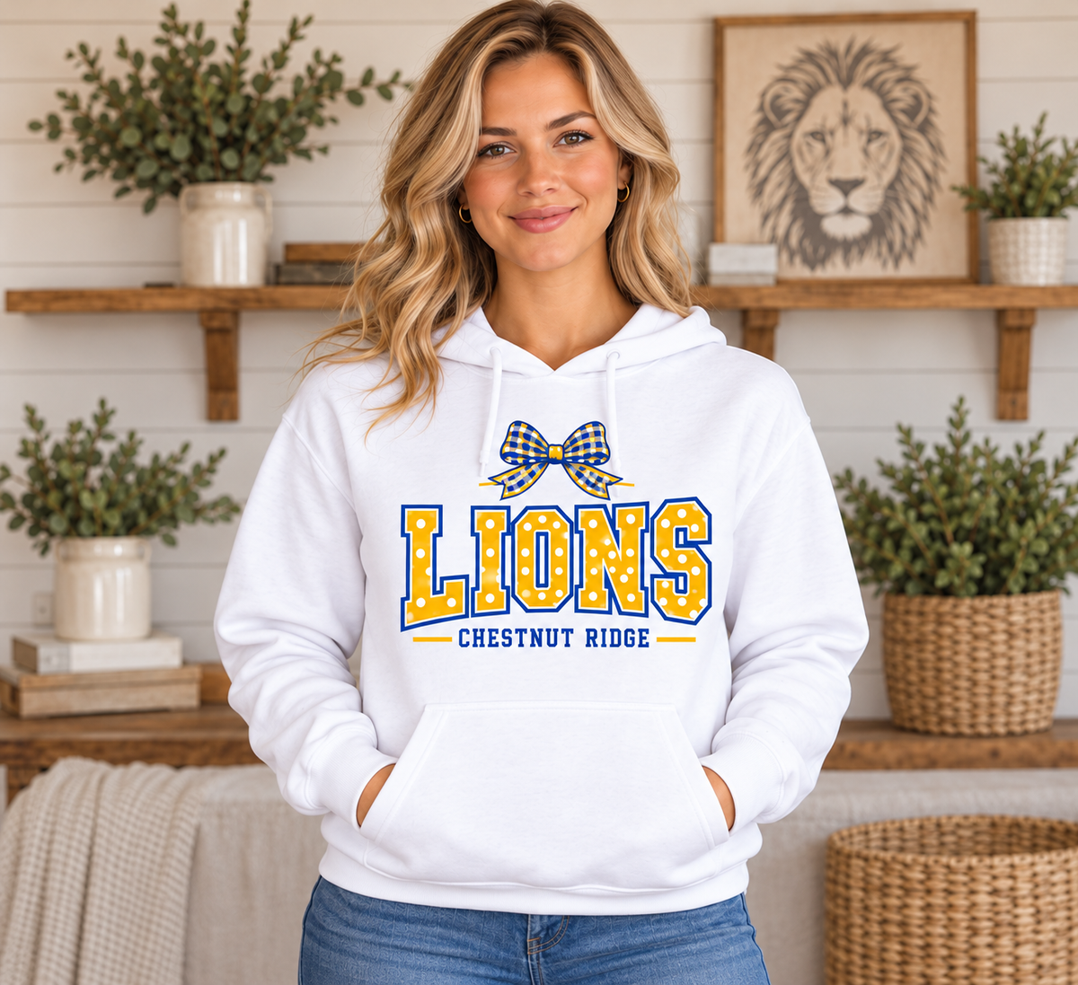 Chestnut Ridge Lions Polka Dot Bow Hoodie — White