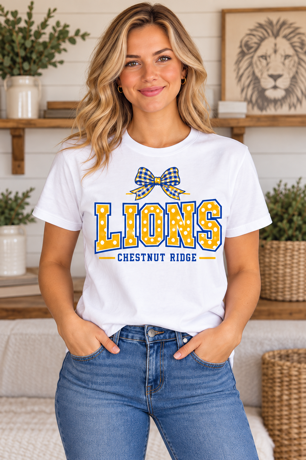 Chestnut Ridge Lions Polka Dot Bow T-Shirt — White